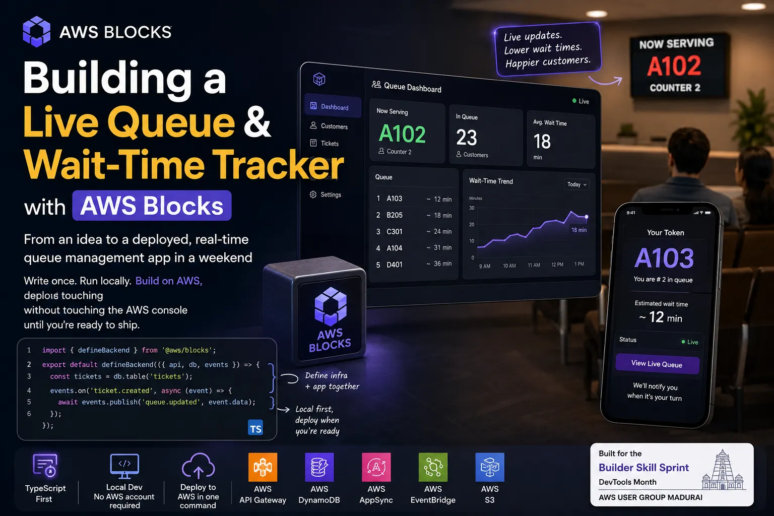 Building a Live Queue & Wait-Time Tracker with AWS Blocks