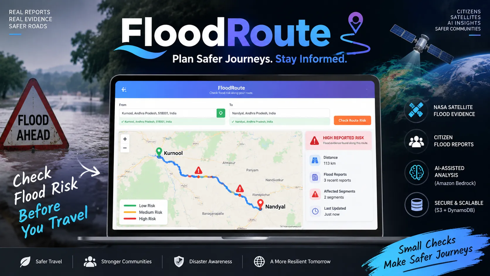FloodRoute: Building Risk-Aware Navigation with Amazon Bedrock, AWS and NASA Satellite Data