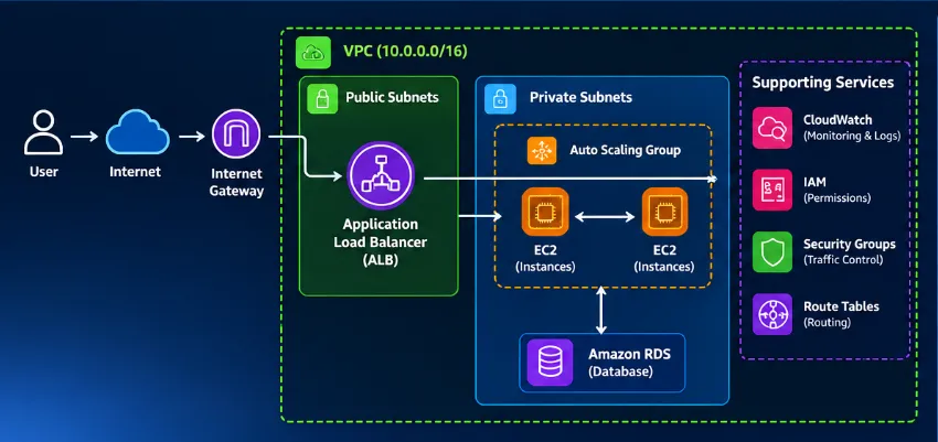What happens when a user clicks “Login” on a web application running on AWS?