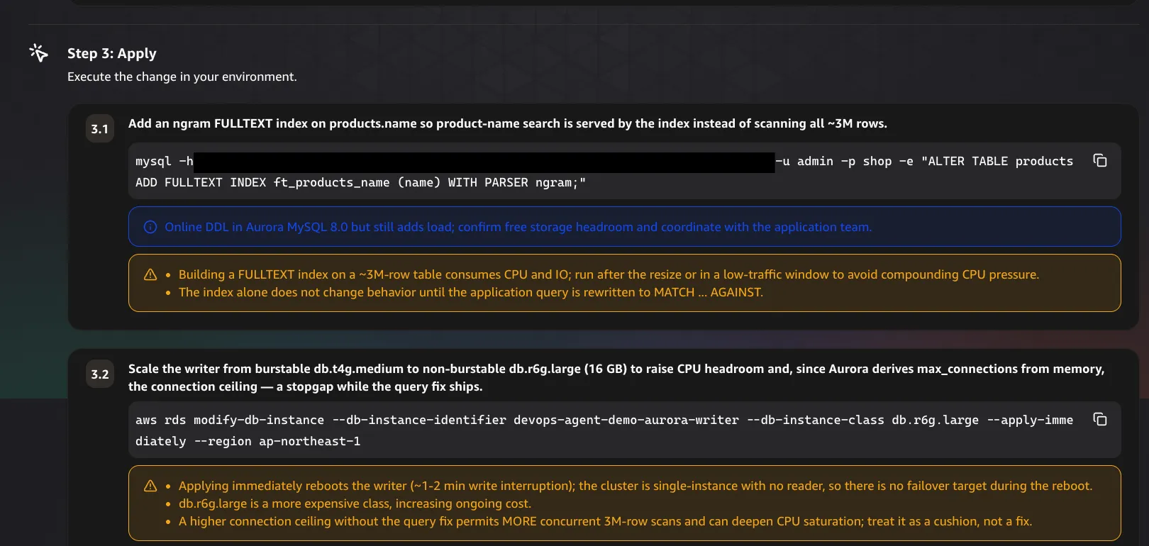 Mitigation plan: Step 3 apply (FULLTEXT index and scale-up) Mitigation plan: Step 3 apply (FULLTEXT index and scale-up)