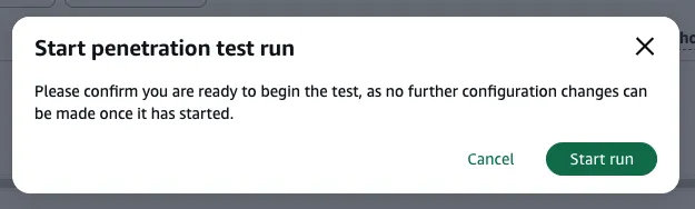 Start penetration test run confirmation dialog